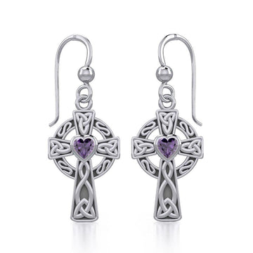 Celtic Cross Silver Earrings with Heart Gemstone TER1833 - Jewelry